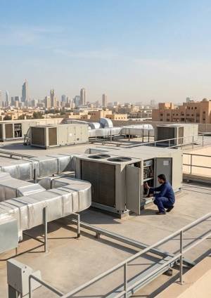 Commercial rooftop HVAC units in Kuwait